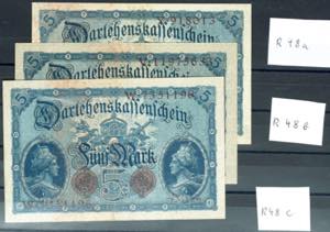 Deutsche Reichsbanknoten 1874-1945 3x 5 ... 