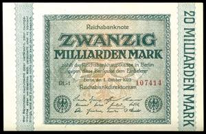 Deutsche Reichsbanknoten 1874-1945  20 Mrd. ... 