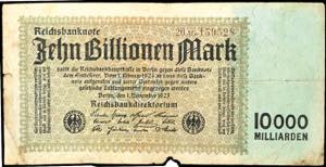 Deutsche Reichsbanknoten 1874-1945 10 Bio. ... 