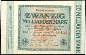 Deutsche Reichsbanknoten 1874-1945 20 Mrd. ... 