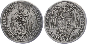 Salzburg Erzbistum 15 Kreuzer,1690, Johann ... 