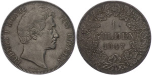Bayern Gulden, 1847, Ludwig I., AKS 78, J. ... 