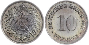 Kleinmünzen 1871-1922 10 Pfennig,1916, D, ... 