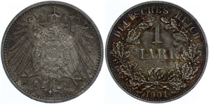 Kleinmünzen 1871-1922 1 Mark,1901, großer ... 