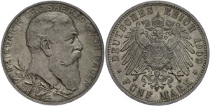 Baden 5 Mark, 1902, Friedrich I. auf das ... 