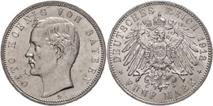 Bayern 5 Mark, 1913, Otto, Randfehler, ... 