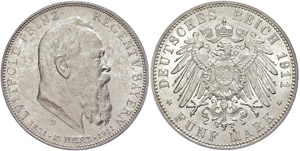 Bayern 5 Mark,1911, Luitpold, zum 90. ... 