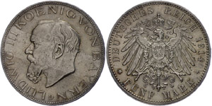 Bayern 5 Mark, 1914, Ludwig III., ss-vz., ... 