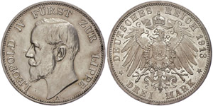 Lippe 3 Mark, 1913, Leopold IV., berieben, ... 