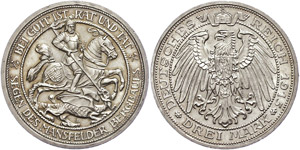 Preußen 3 Mark, 1915, Mansfeld, kl. Rf., f. ... 