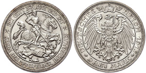 Preußen 3 Mark, 1915, Mansfeld, kl. Rf., ... 