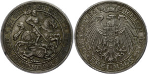 Preußen 3 Mark, 1915, Mansfeld, schöne ... 