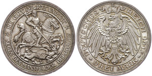 Preußen 3 Mark, 1915, Mansfeld, wz. Rf., ... 
