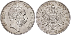 Sachsen 5 Mark, 1902, Albert, kleine ... 
