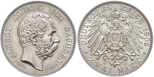 Sachsen 2 Mark, 1902, Albert, auf seinen ... 