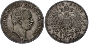 Sachsen 2 Mark, 1914, Friedrich August III., ... 