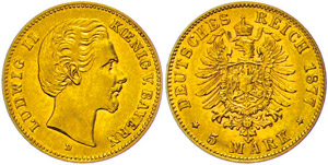 Bayern 5 Mark, 1877, Ludwig II., ss+., ... 