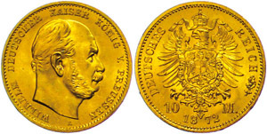 Preußen 10 Mark, 1872, Wilhelm I., kl. Rf., ... 