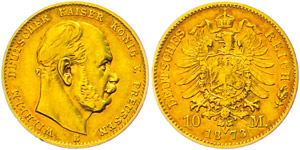 Preußen 10 Mark, 1873, Wilhelm I., kl. Rf., ... 