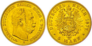 Preußen 5 Mark, 1877, Wilhelm I., B, ... 