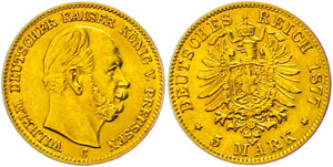 Preußen 5 Mark, 1877, Wilhelm I., C, ss., ... 