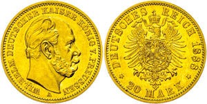 Preußen 20 Mark, 1888, Wilhelm I., vz., ... 