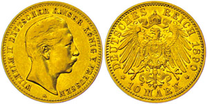 Preußen 10 Mark, 1890, Wilhelm II., kl. ... 