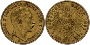 Preußen 20 Mark, 1895, Wilhelm II., ss., ... 