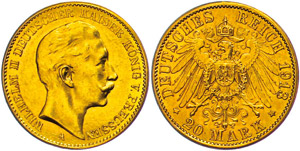 Preußen 20 Mark, 1913, Wilhelm II., kl. ... 