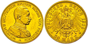 Preußen 20 Mark, 1914, Wilhelm II., kl. ... 