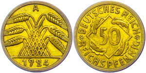 Münzen Weimar 50 Reichspfennig, 1924, A, ... 