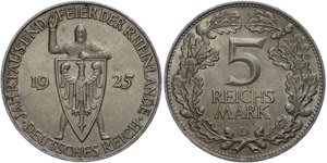 Münzen Weimar 5 Reichsmark, 1925, 1000 ... 