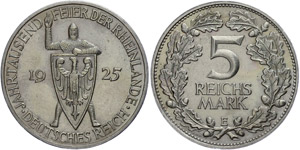 Münzen Weimar 5 Reichsmark, 1925, E, ... 
