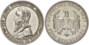 Münzen Weimar 5 Reichsmark, 1927, 450 Jahre ... 