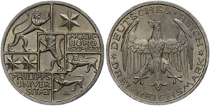 Münzen Weimar 3 Reichsmark, 1927, 400 Jahre ... 