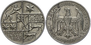 Münzen Weimar 3 Reichsmark, 1927, Marburg, ... 