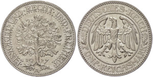Münzen Weimar 5 Reichsmark, 1927, A, ... 