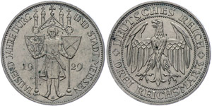 Münzen Weimar 3 Reichsmark,  1929 E, 1000 ... 