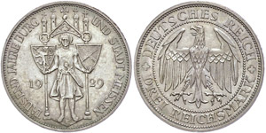 Münzen Weimar 3 Reichsmark, 1929, Meissen, ... 