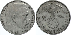 Münzen Drittes Reich 2 Reichsmark, 1936, ... 
