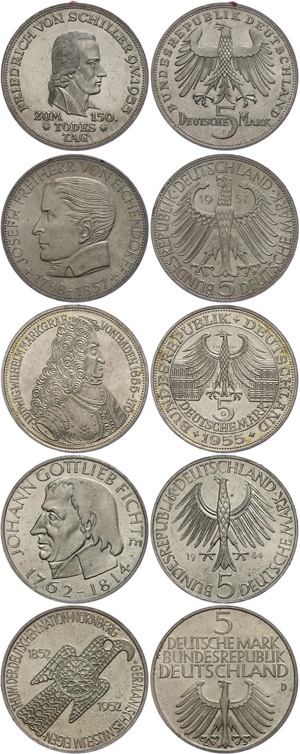 Münzen Bund ab 1946 5 Mark, 1952-1964, ... 