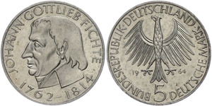 Münzen Bund ab 1946 5 Mark, 1964 J, Fichte, ... 