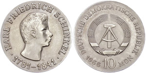 Münzen DDR 10 Mark, 1966, Schinkel, st., ... 