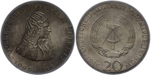 Münzen DDR 20 Mark, 1966, Leibnitz, st., ... 