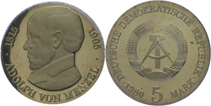 Münzen DDR 5 Mark, 1980, Adolf von Menzel, ... 
