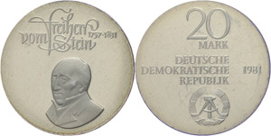 Münzen DDR 20 Mark, 1981, Freiherr vom und ... 
