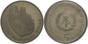 Münzen DDR 5 Mark, 1982, Wartburg bei ... 