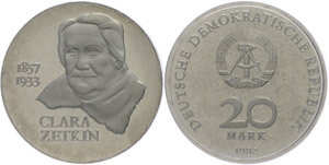 Münzen DDR 20 Mark, 1982, Clara Zetkin, ... 