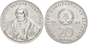 Münzen DDR 20 Mark, 1983, Luther, st., ... 
