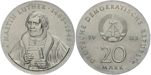 Münzen DDR 20 Mark, 1983, Luther, st., ... 